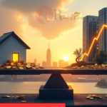 Illustration of a balance scale contrasting monthly rental income with long-term capital gains.
