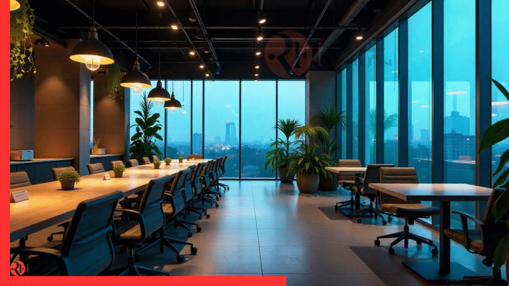 Premium coworking office interior at UrbanVault’s Golf Course Road centre in Gurgaon.