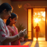 Family checking house entrance direction with a Vastu compass before buying a new home