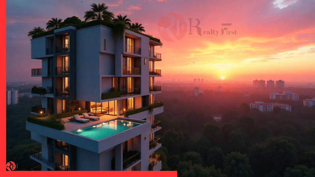 Modern Indian luxury apartment tower illustrating rising demand for premium homes by 2026.