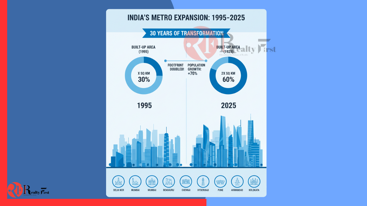 Read more about the article Expanding Cities: Urban Built-up Footprint Grows 2X in India’s Top 8 Metros in Last 30 Years; Grows to 4,308 sq.km. – Square Yards