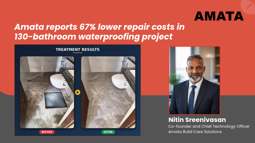 Amata silent waterproofing technology used in 130 bathrooms without removing existing tiles